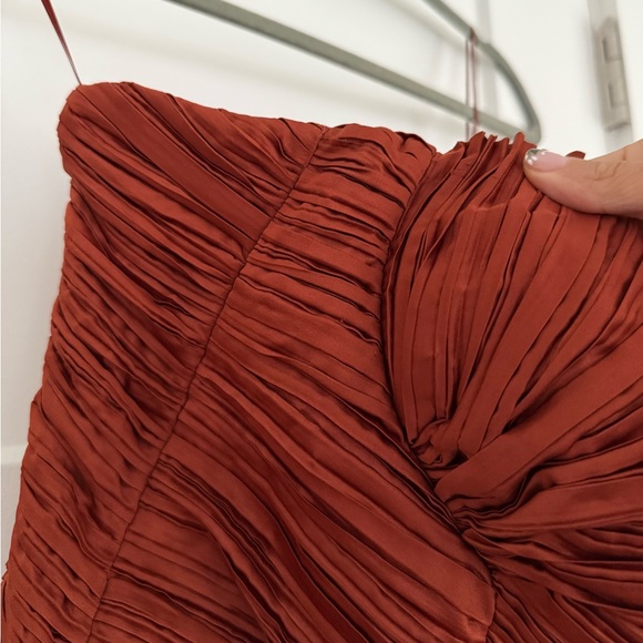 Cult Gaia Charlique Pleated Plisse Satin Strapless Mini Dress Copper - Picture 9 of 13